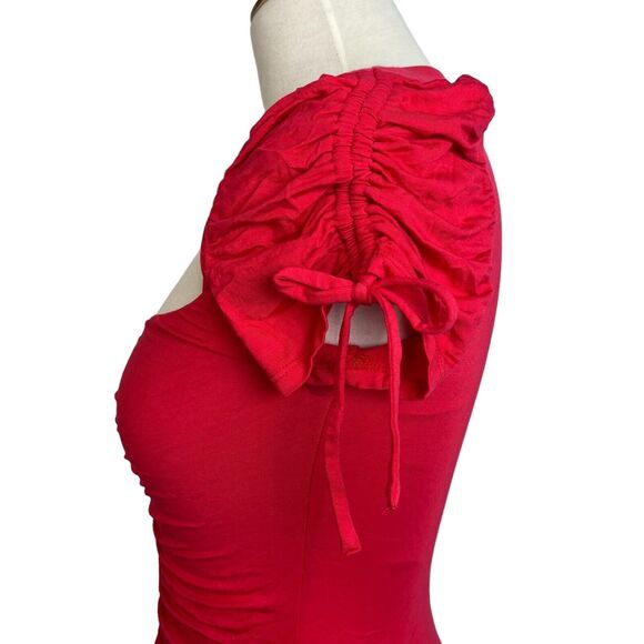 Lovers and Friends Jupiter Bodysuit Size S Red Square Neck Ruched Knit - Picture 16 of 16